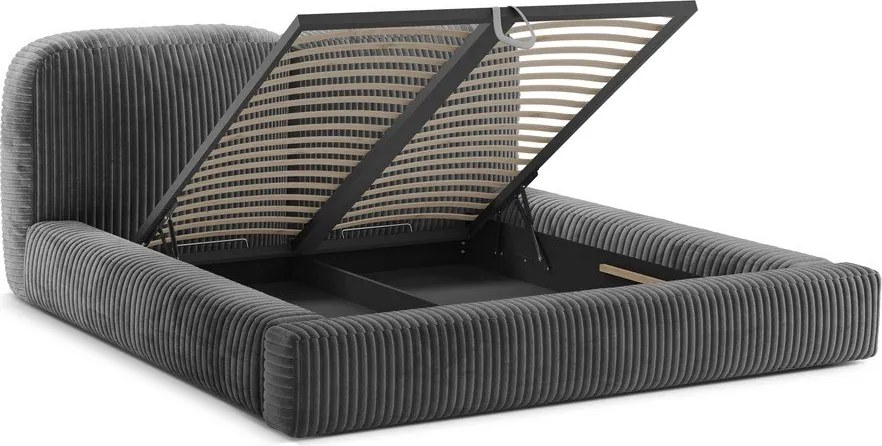 Szare tapicerowane łóżko dwuosobowe ze schowkiem i stelażem 200x200 cm Martina – Micadoni