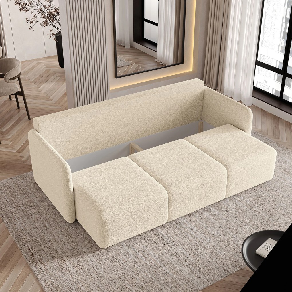 Masseno Sofa SUVI III z funkcją spania i pojemnikiem na pościel, Rozkładana sofa - Kremowy, QUELLE 02