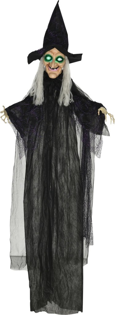 HOMCOM Czarownica na Halloween, Dekoracja z Funkcją Dźwiękową, z Czujnikiem Ruchu, LED, 130 cm x 18 cm x 183 cm