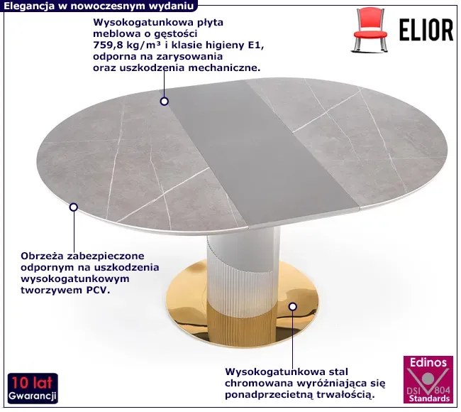Okrągły szary rozkładany stół glamour - Zojar