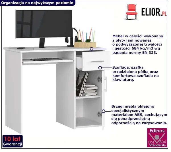 Białe biurko z szufladą i szafką - Esman 2X