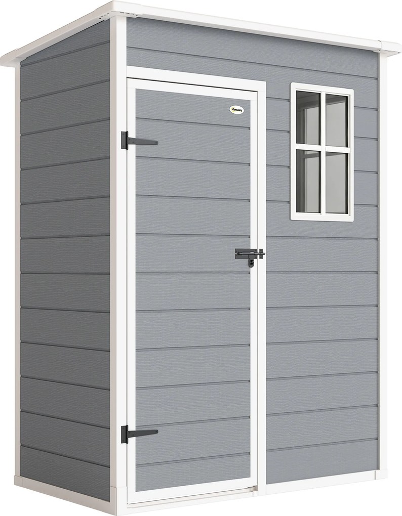 Outsunny Szopa na narzędzia z tworzywa sztucznego 1,14m² 151 x 92 x 193cm Szopka z dachem pochyłym Okno Szary