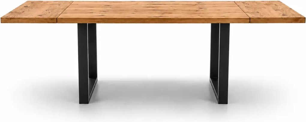 Stół rozkładany Peri 160-250x90 cm z naturalnej okleiny w odcieniu drewna na czarnych metalowych nogach