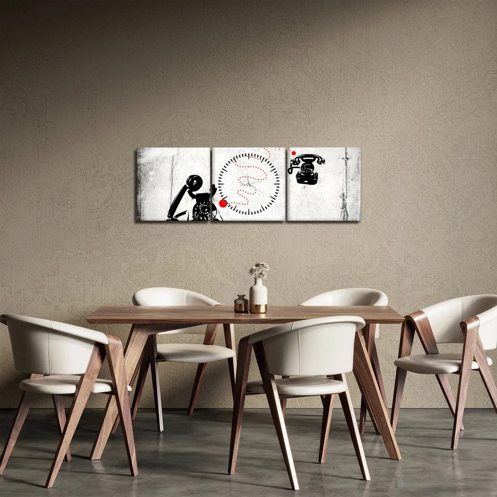 Obraz - Rysunek telefonu w stylu Banksy (z zegarem) (90x30 cm)