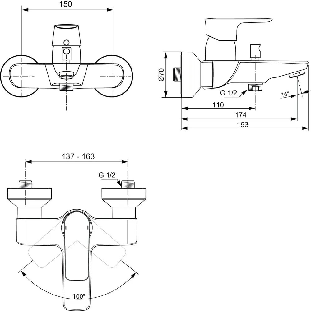 Wannowa bateria ścienna w kolorze złota Connect Air – Ideal Standard