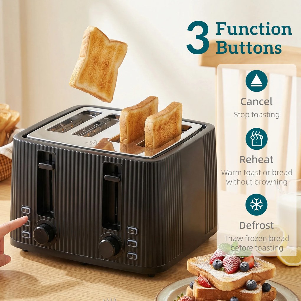 HOMCOM Czajnik elektryczny 1,7L i toster na 4 kromki, jajowar na 6 jajek z kontrolką czarny | Aosom PL