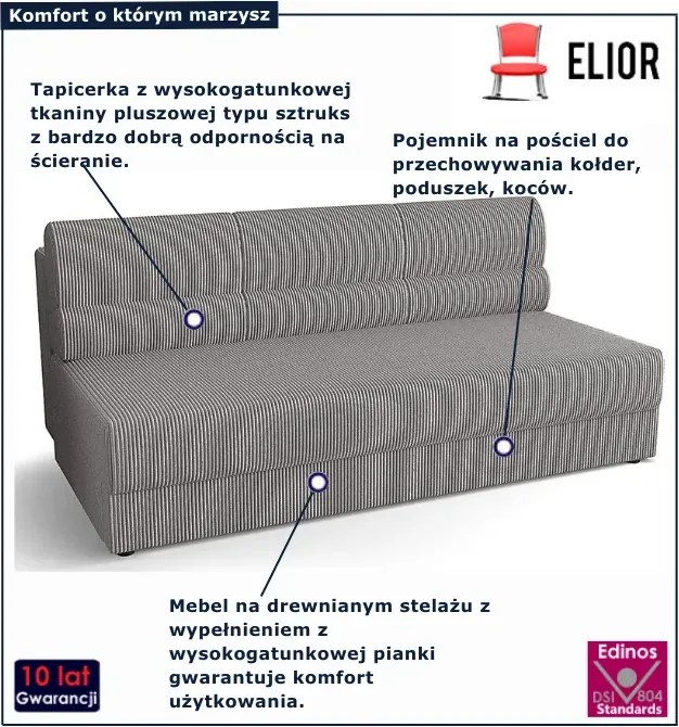 Szara sztruksowa sofa rozkładana L0-K59