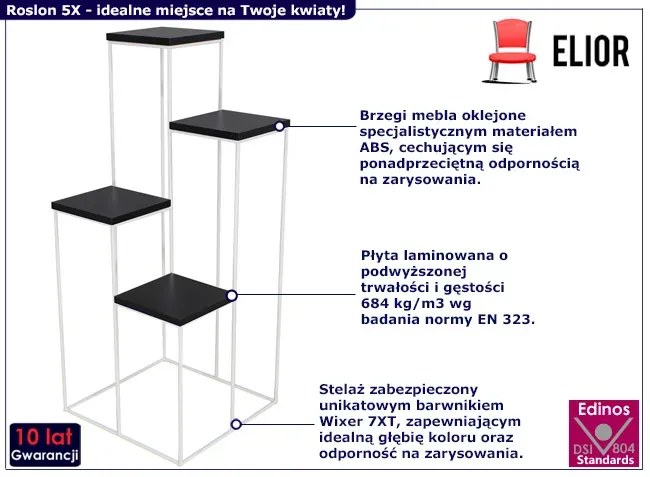 Nowoczesny stojak na kwiaty do salonu biały + czarny czarny