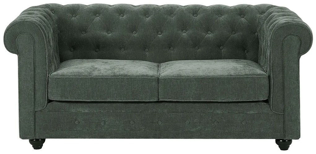 Kanapa 2-osobowa z zielonej tkaniny CHESTERFIELD
