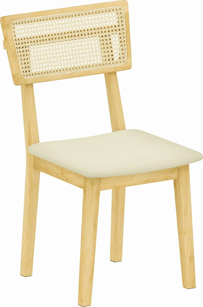 HOMCOM Krzesło jadalniane, oparcie z rattanu, siedzisko z sztucznej skóry, drewno gumowe, naturalne drewno