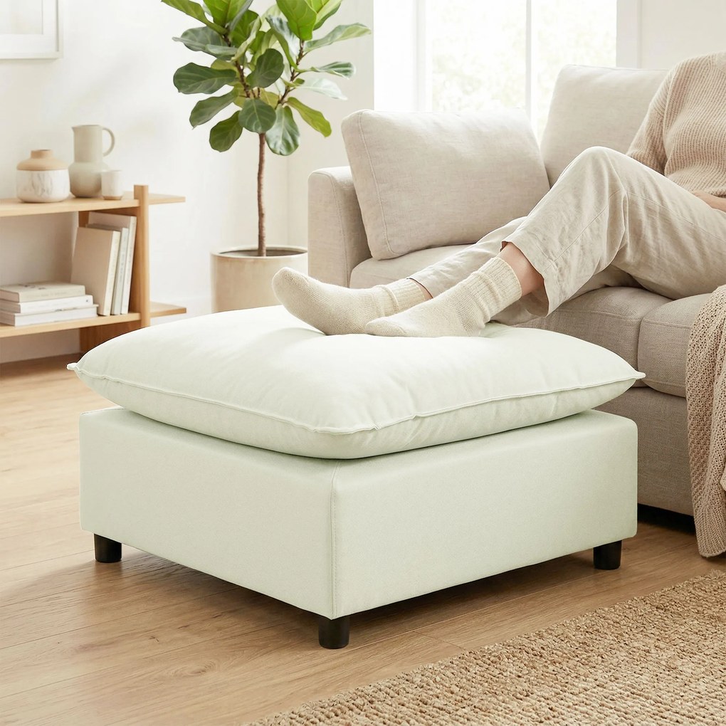 HOMCOM Puf nowoczesny z tkaniną i plastikowymi nogami, do salonu i sypialni, 75 cm, kremowobiały | Aosom PL