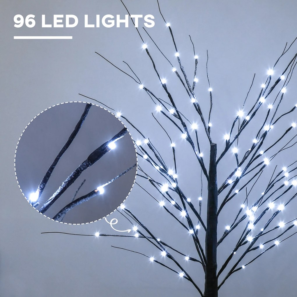 HOMCOM Sztuczna Brzoza z Oświetleniem LED, 96 ciepłych białych Mikro-LEDów, 150 cm, Brązowa