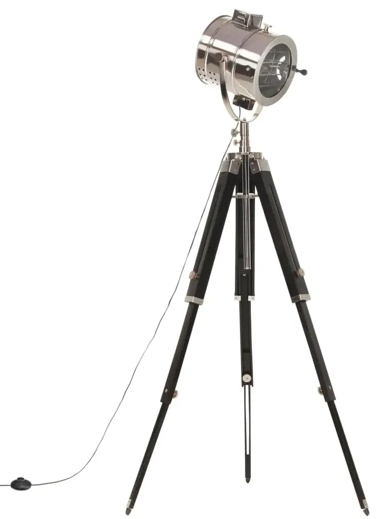 Czarna retro lampa podłogowa z drewna mango P9-E65