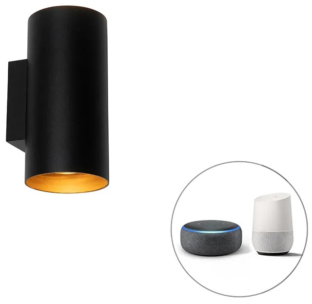 Inteligentna lampa ścienna czarna ze złotem 2-punktowa z WiFi GU10 - SabDesignerski Oswietlenie wewnetrzne