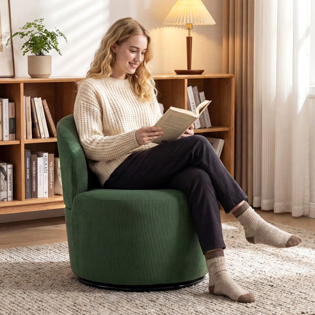 HOMCOM Fotel akcentowy, obrót 360°, nowoczesny fotel obrotowy z okrągłą podstawą, do salonu i sypialni, zielony | Aosom PL