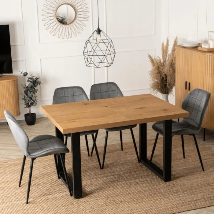 Stół Prostokątny Rozkładany TOMAS 130-230 cm Dąb Złoty/Czarny do Jadalni Nowoczesny Loft