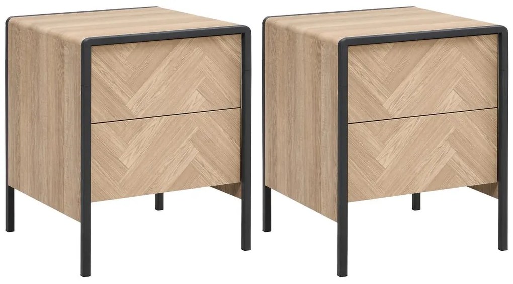 Zestaw 2 szafek nocnych - 2 szuflady - MDF i metal - Naturalny i czarny - TUMACO