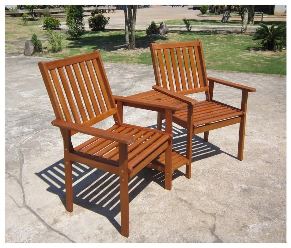 Zestaw 2 połączonych krzeseł ogrodowych z drewna eukaliptusowego Garden Pleasure Edison