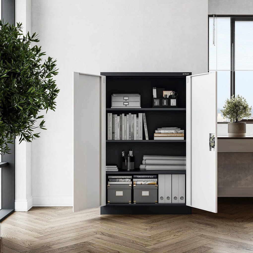 Szafa biurowa na dokumenty metalowa antracytowo-biała: KEVIN, 900 x 1400 x 400 mm