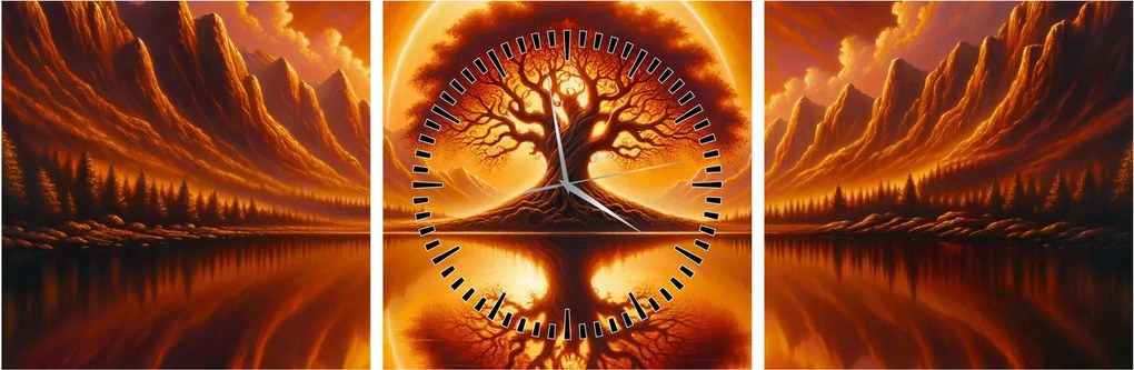 Obraz – Drzewo w krwawym słońcu (z zegarem) (90x30 cm)