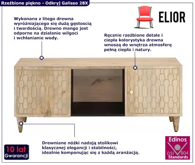 Niski stolik kawowy z rzeźbionymi frontami - Nolen 28X