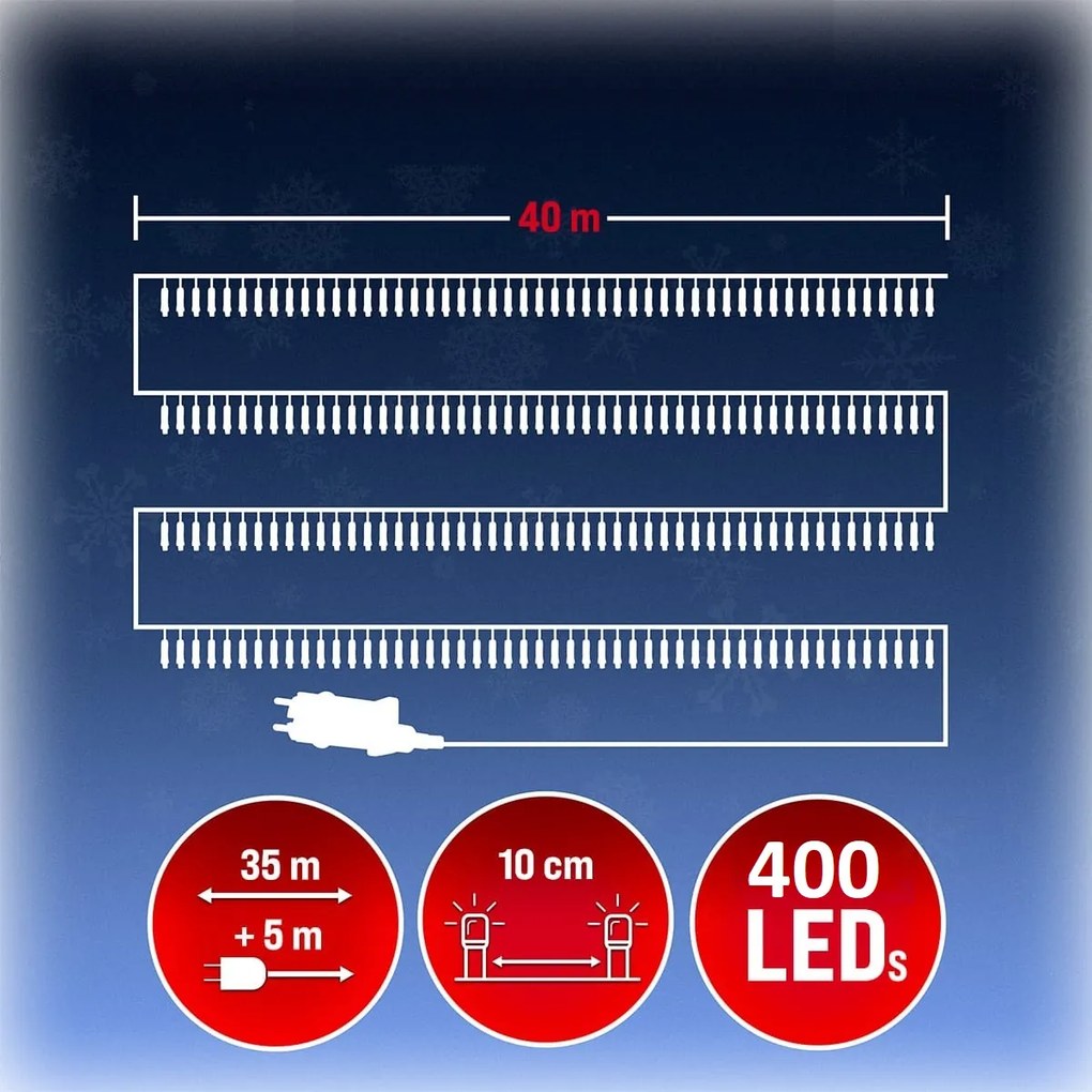 Świąteczny łańcuch świetlny SIMPLE, 40m, zimna biała Monzana