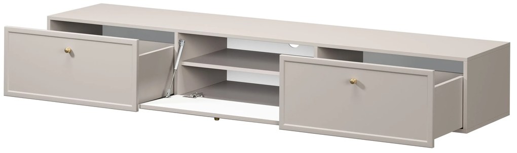 Szafka RTV wisząca Lorini 200 cm z szufladami - kaszmir / złote uchwyty