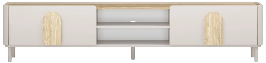 Szafka RTV Amilio 220 cm z szufladą na nóżkach - kaszmir / dąb olejowany / uchwyty dąb jasny