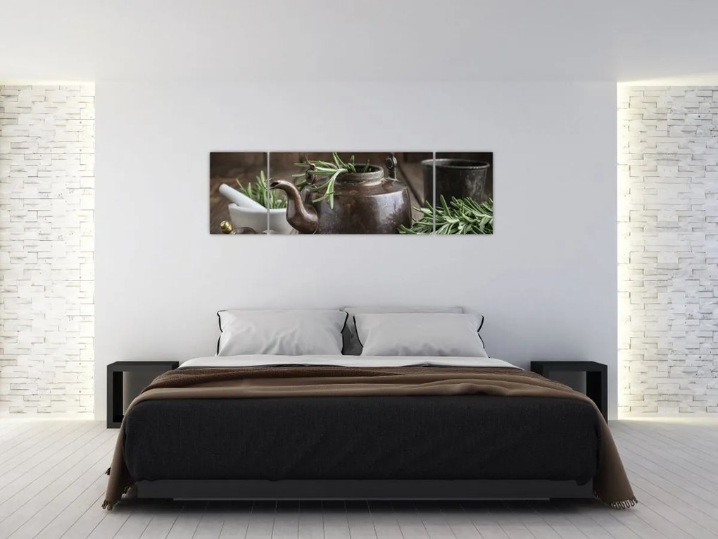 Obraz - Czajniczek z rozmarynem (170x50 cm)