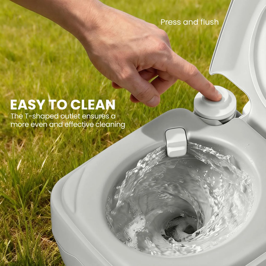 HOMCOM Przenośna toaleta kempingowa, maks. obciążenie 147 kg, 20L, do kempingu, wędrówek, podróży, wędkowania, 41,5 x 36,5 x 42 cm, szara | Aosom PL