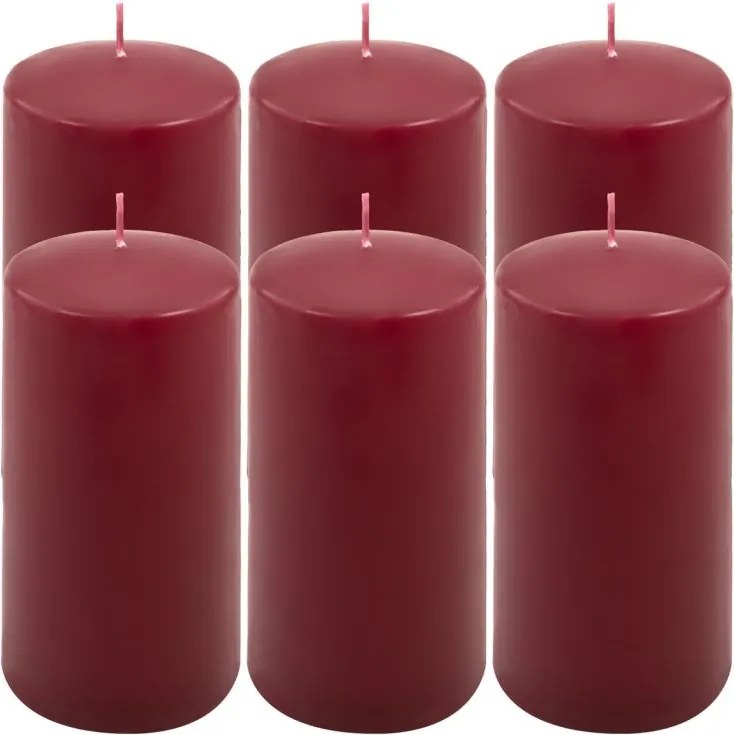 Zestaw świec słupkowych, 15 cm, Ø 7,5 cm, bordowy, 6 szt.