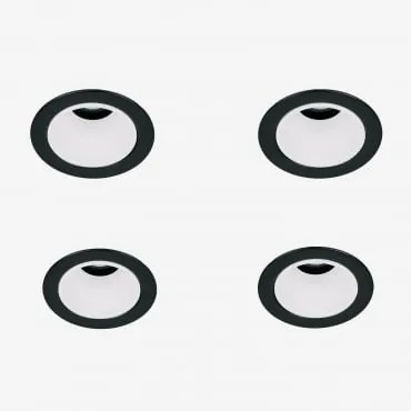 Pack 4 Wbudowanych Downlightów Led Z Okrągłymi Ramkami Ø5 Cm Z Aluminium Luisiana Negro - Blanco & Biała Ciepła 2700 K & 3 W & 38º - Sklum