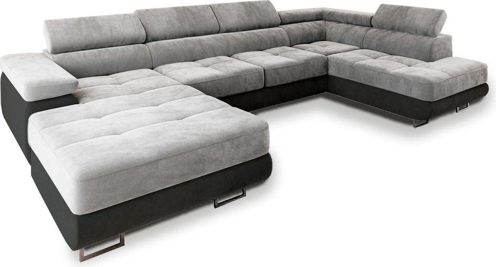 Masseno Narożnik CASONE z funkcją spania i pojemnikiem na pościel, Rozkładana sofa - Jasnoszary, MONOLITH 84 + MONOLITH 95