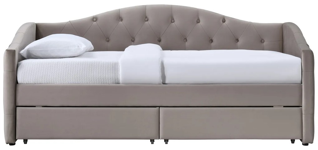 Łóżko tapicerowane jednoosobowe 90x200 welurowe beżowe z szufladami ALOHA