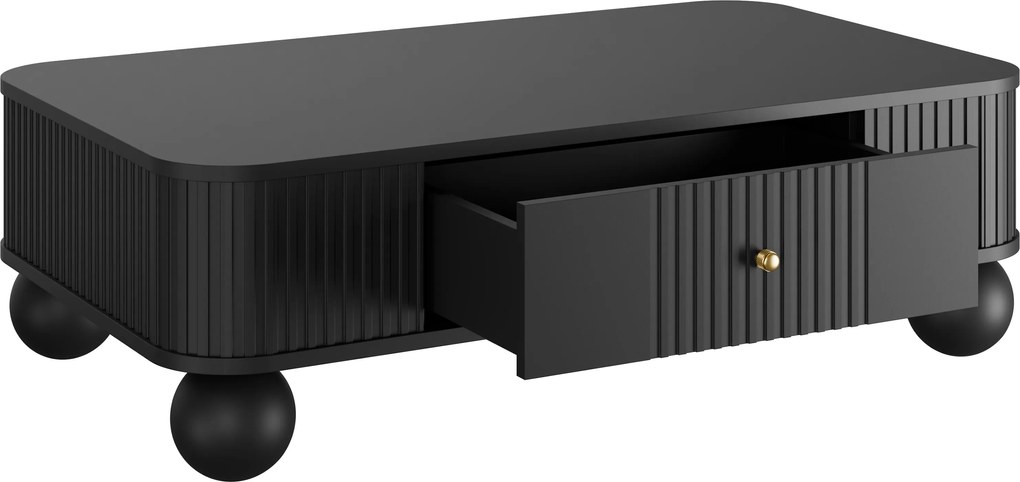 Stolik kawowy Vesper 103x60 cm z szufladą - czarny / złote uchwyty / nogi kule