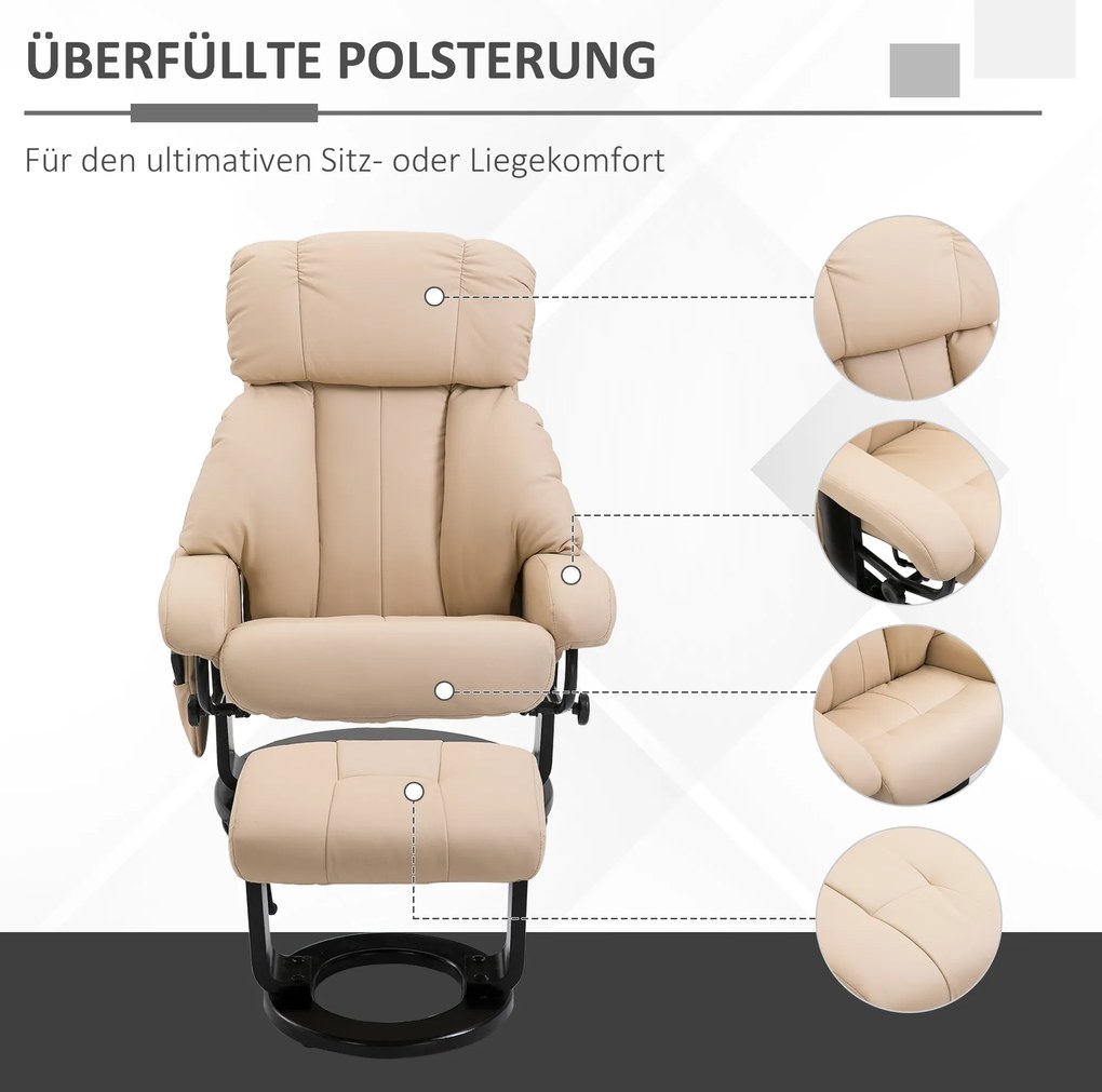 HOMCOM Fotel masujący z timerem i podnóżkiem Skóra ekologiczna Beżowy 76x80x102cm | Aosom PL