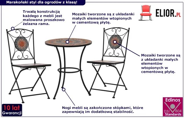 3-cz. ceramiczny, szaro-pomarańczowy zestaw mebli bistro – Ovez