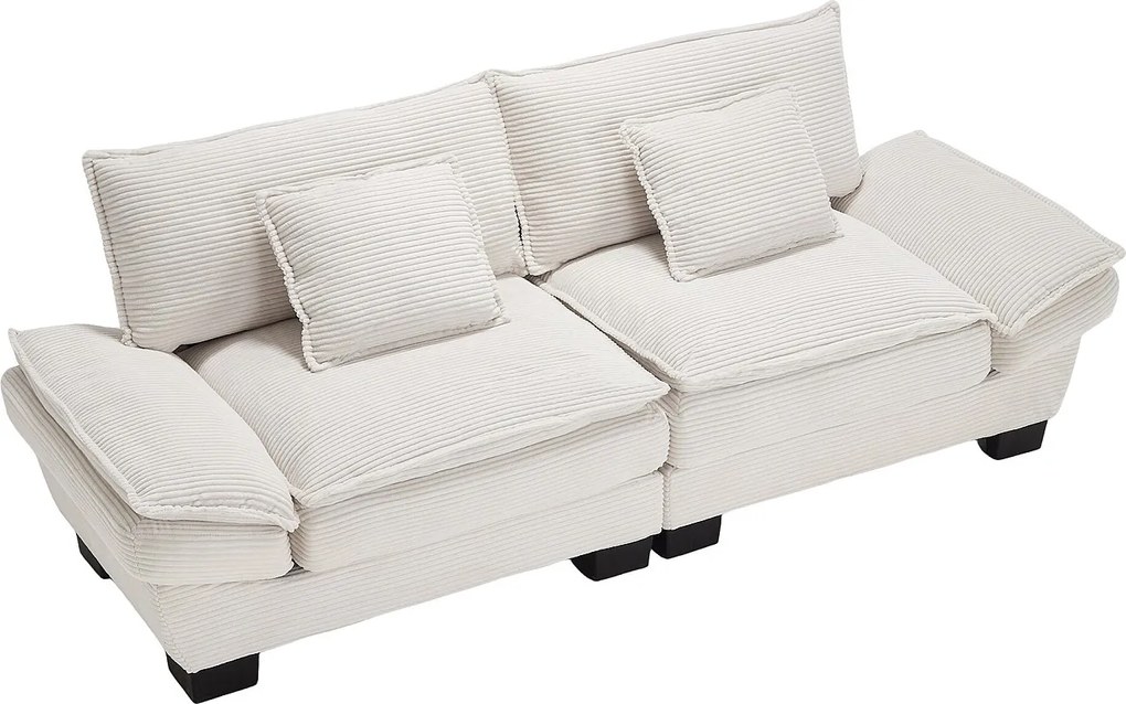 Sofa dwuosobowa, aksamitna, beżowa, z zagłówkiem i oparciem, odpowiednia do salonu i sypialni