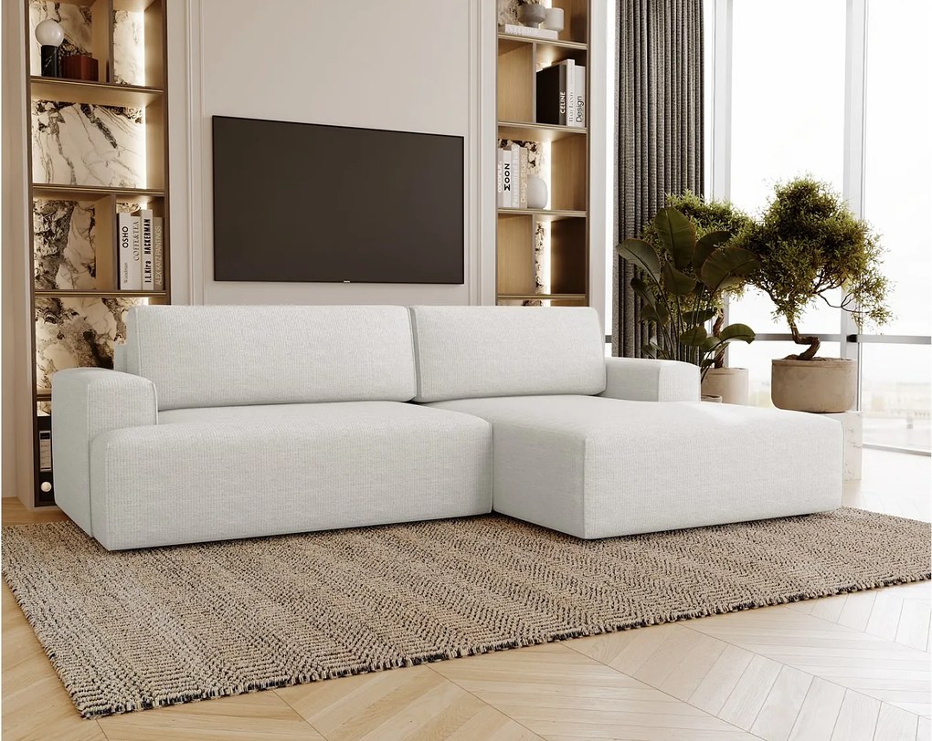 Emporius Boston narożnik rozkładany do salonu - sofa z funkcją spania, mały narożnik, pojemnik na pościel, prawostronny - narożnik kremowy (Memphis 1)