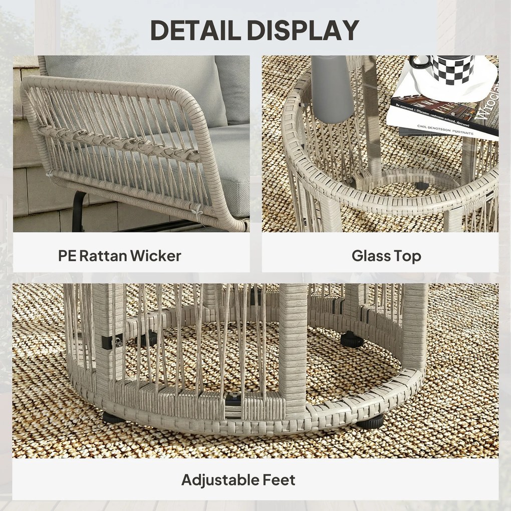 Outsunny Polyrattan Zestaw mebli ogrodowych 3-częściowy, zestaw wypoczynkowy z leżanką, sofą dwuosobową i szklanym stolikiem | Aosom PL