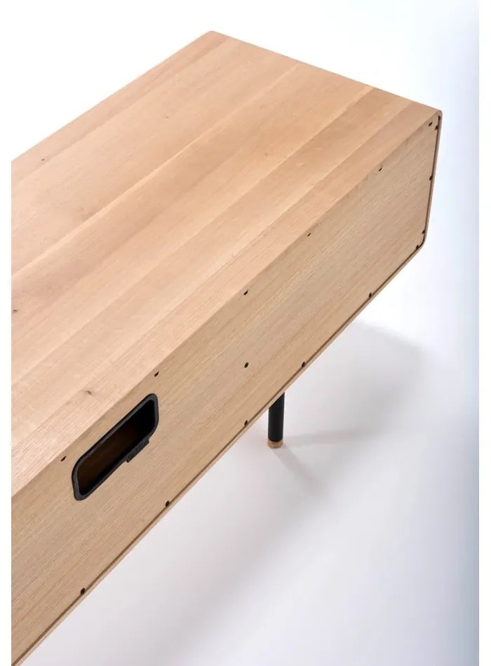 Czarno-naturalna szafka pod TV z litego drewna dębowego 160x48 cm Fina – Gazzda
