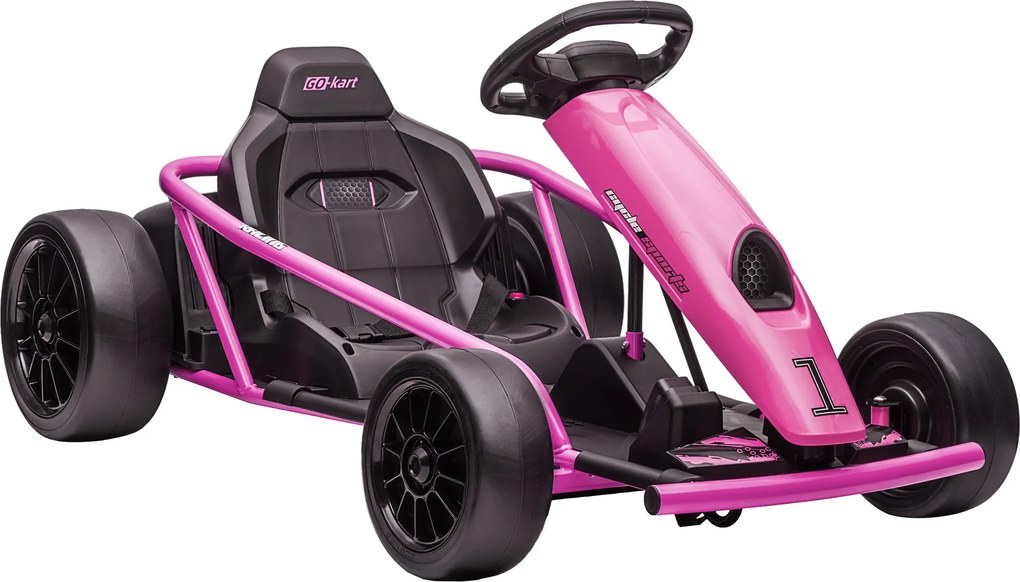 HOMCOM 24 V Elektryczny gokart dla dzieci do 13 km/h Gokart z funkcją driftu, drift-kart z 2 silnikami dla 8–12 lat Różowy | Aosom PL