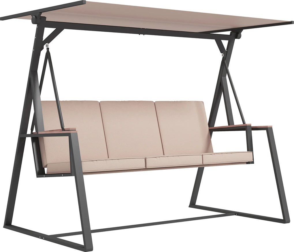 Outsunny Hollywoodschaukel huśtawka ogrodowa 3-osobowa, z daszkiem, odporna na warunki atmosferyczne, Beige + Schwarz