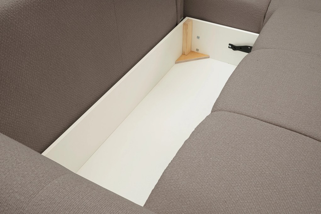 Masseno Narożnik MODA z funkcją spania i pojemnikiem na pościel Narozniki L, Rozkładana sofa - Brązowy, NORDIC MOKA