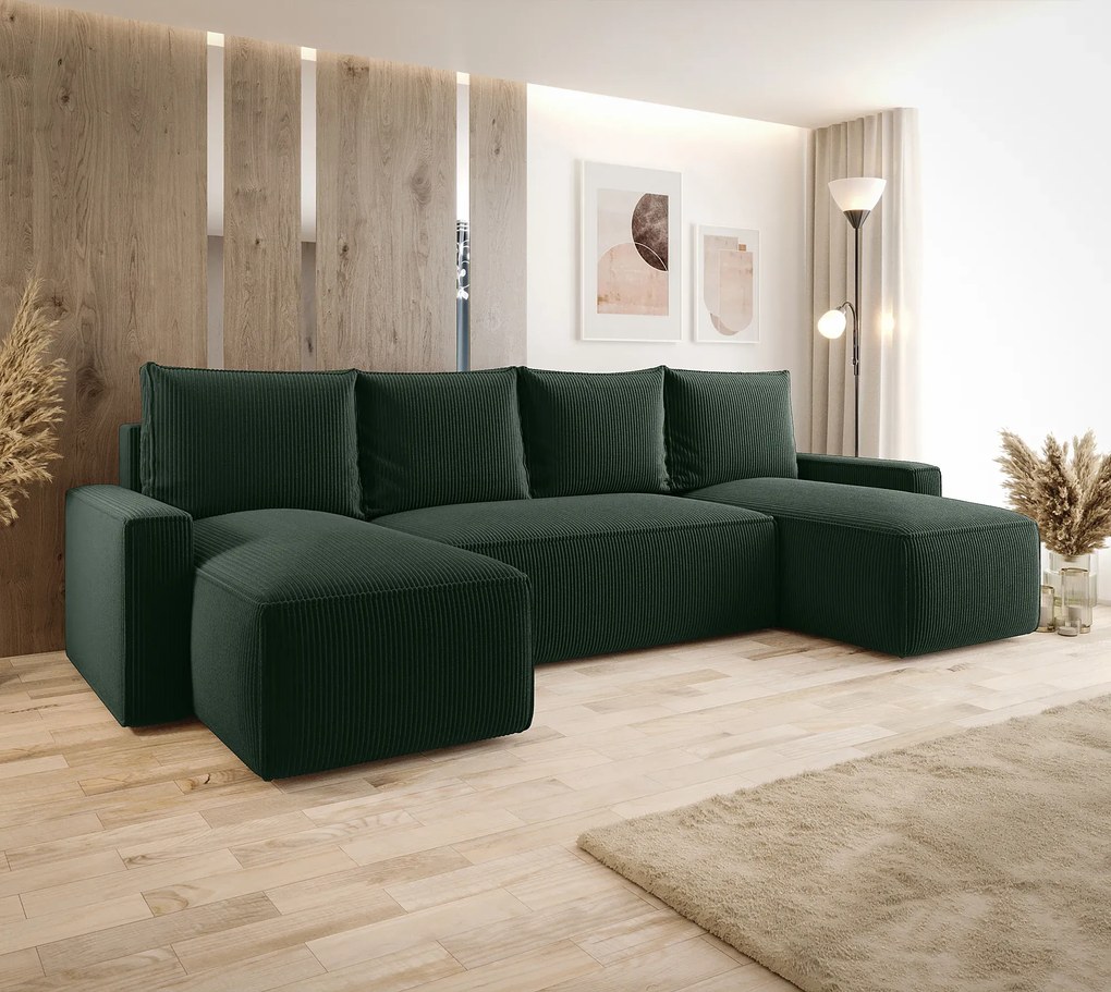 Zielony narożnik sztruksowy z pojemnikiem Z5-N26