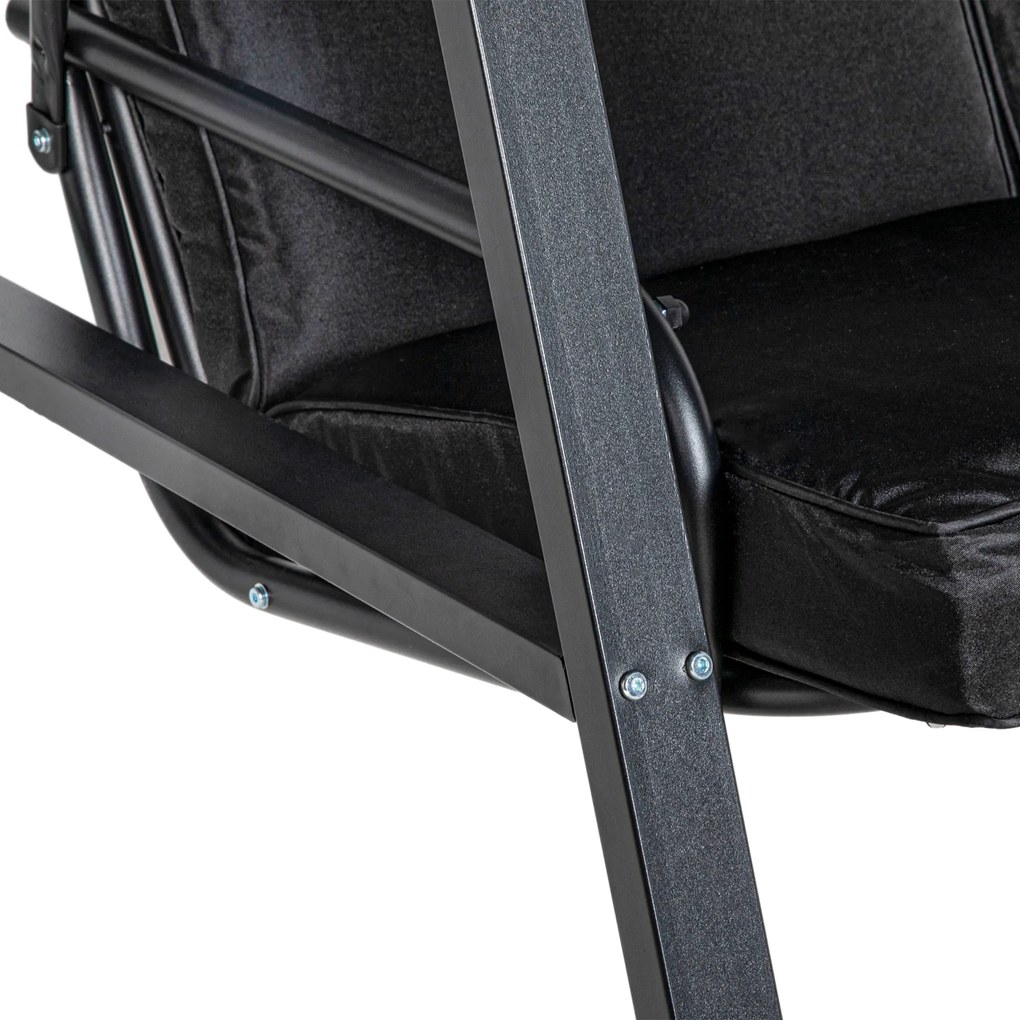 Outsunny Huśtawka Hollywood, 2-osobowa Ogrodowa z Regulowanym Dachem, do 220 kg, 145 x 116 x 172 cm, Czarna