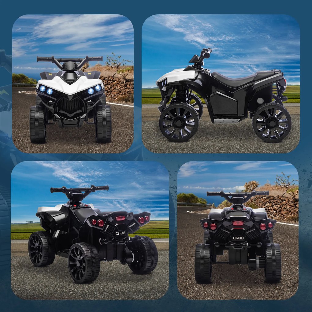 AIYAPLAY Dziecięcy Quad Elektryczny 6V z funkcją jazdy do przodu i tyłu, muzyką, reflektorami LED, biały | Aosom PL