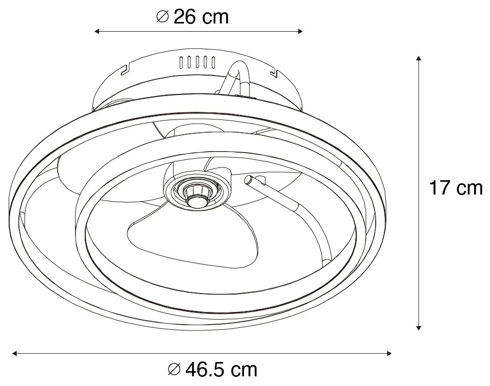 Stalowy Wentylator sufitowy z lampą 46,5 cm z pilotem i diodami LED - KeesDesignerski Oswietlenie wewnetrzne