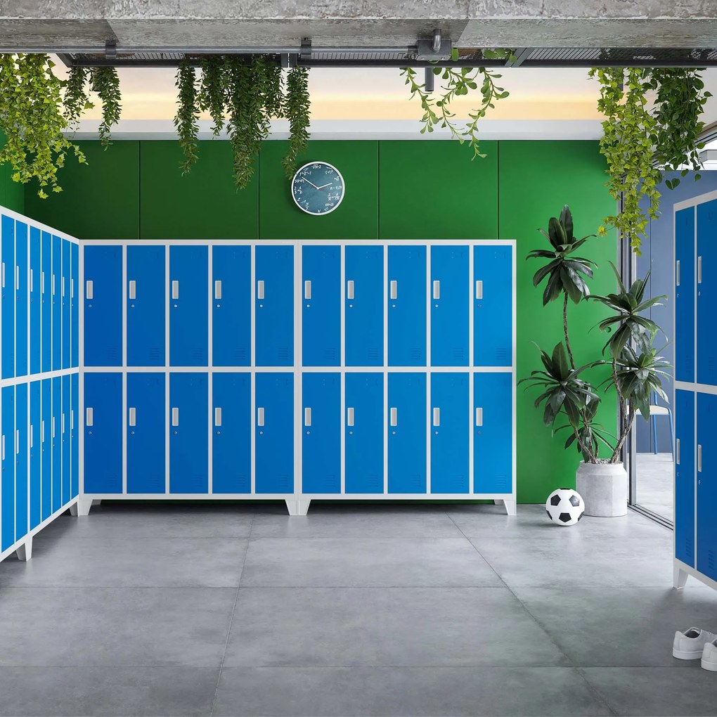 Szafa BHP ubraniowa 10-drzwiowa szaro-niebieska: BARTEK, 1360 x 1720 x 450 mm