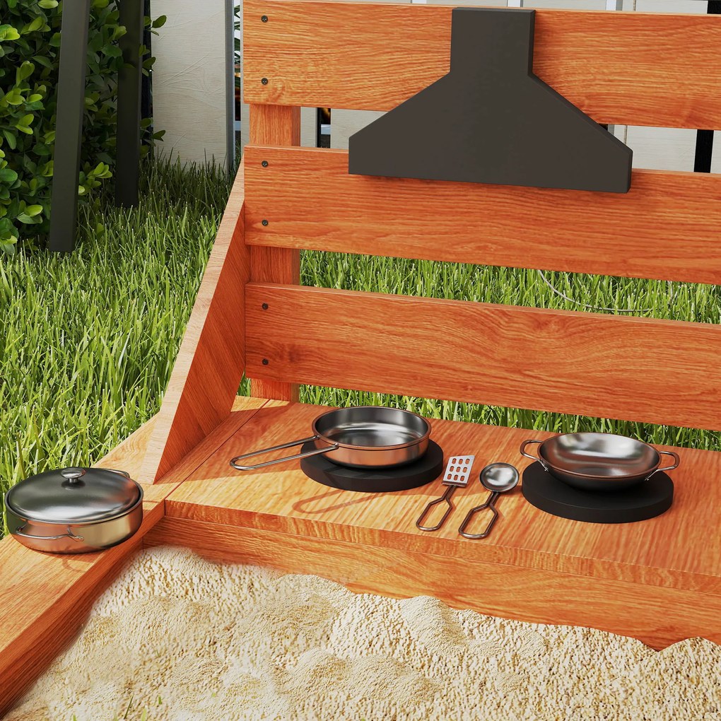 Outsunny Piaskownica z osłoną przeciwsłoneczną Piracki Statek, w zestawie zestaw kuchenny dla dzieci, Drewno Jodłowe, 180 x 103 x 144,5 cm, Pomarańczowy